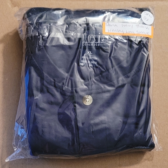 Men's Dark Navy Black Henley Long Sleeve - Picture 5 of 5